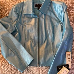 Bernardo Women's Light Blue Metallic Leather Jacket NWT w/measurements